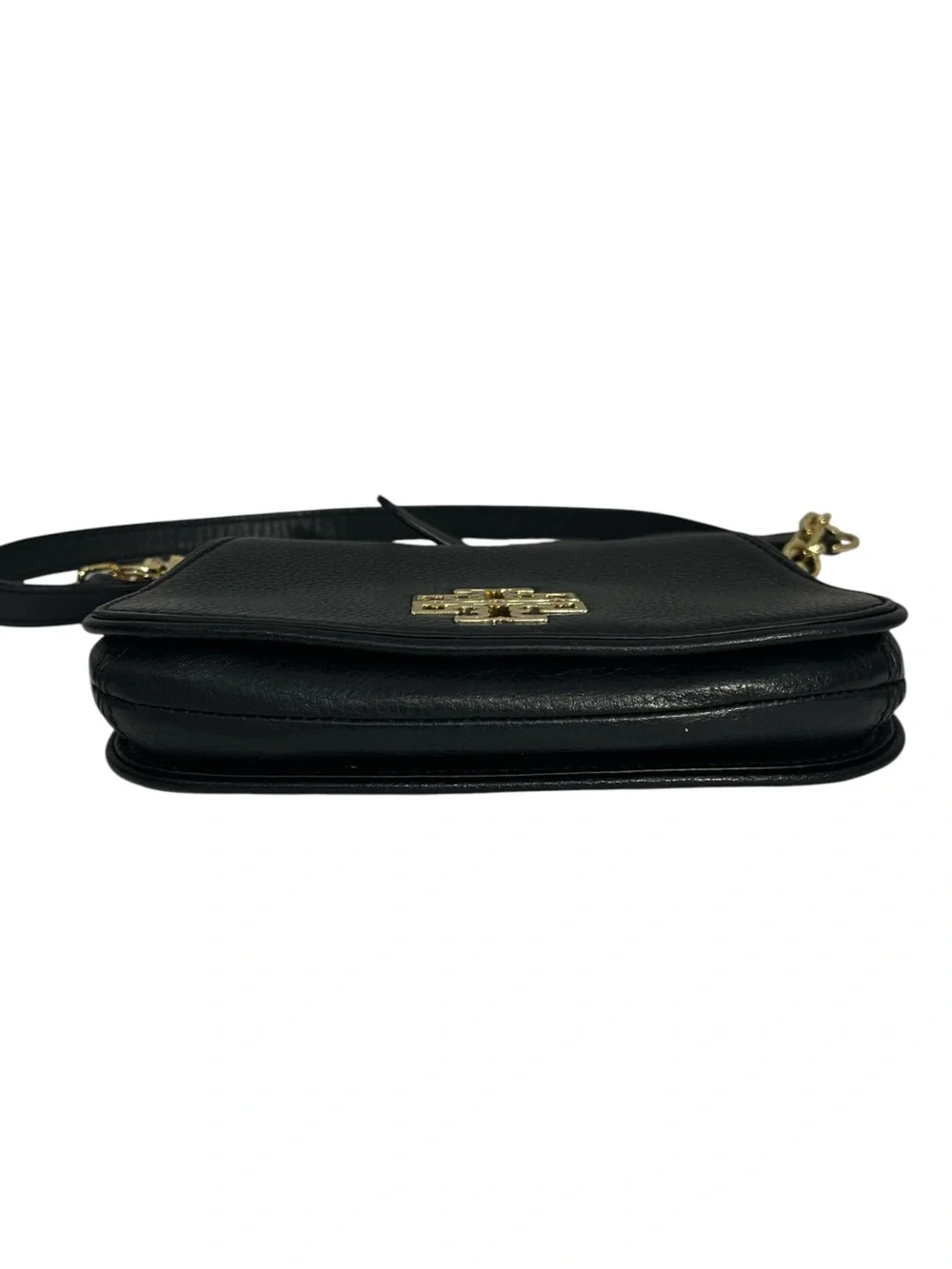 Tory Burch Britten Mini Pebbled Leather Crossbody Bag in Black / Gold